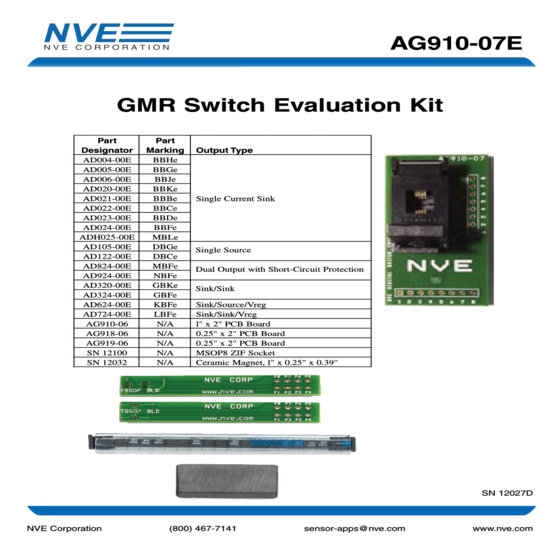 AG910-07E GMR Switch Evaluation Kit ZIF socket